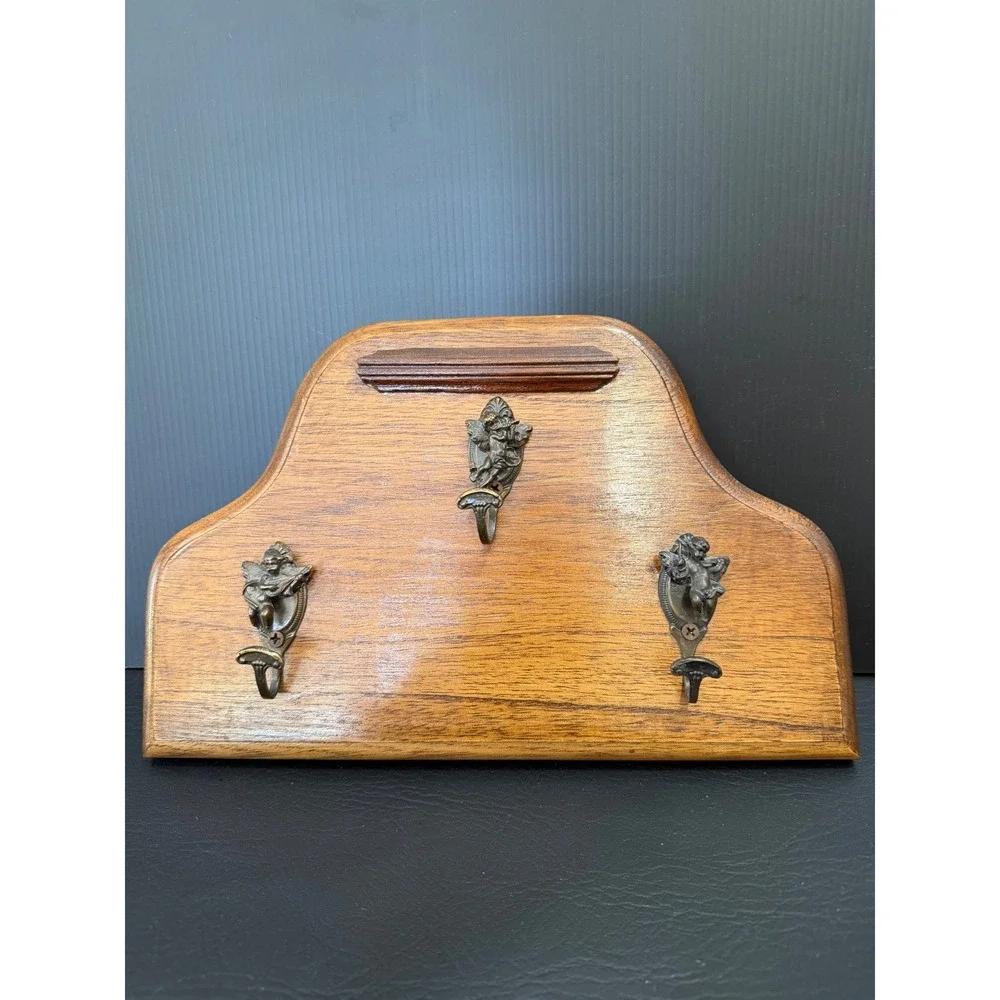 Vintage Brass Cherub Coat Rack 3 Hook Musical Angel Hanger Hollywood Regency 12